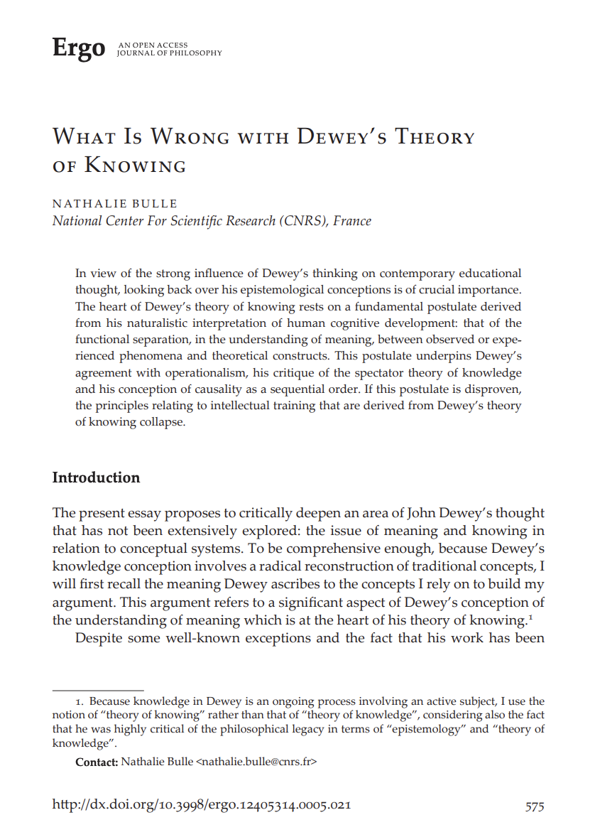 "What is Wrong with Dewey’s Theory of Knowing"