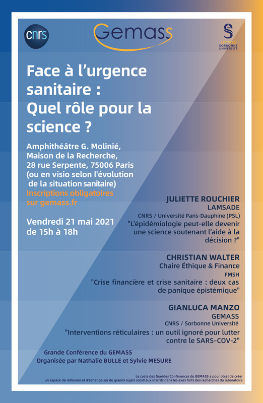 Revoir la Grande conférence du Gemass du 21 mai "Face à l’urgence sanitaire : quel rôle pour la science ?"