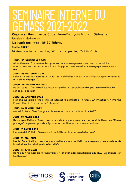 S&eacute;minaire du GEMASS 2021-2022