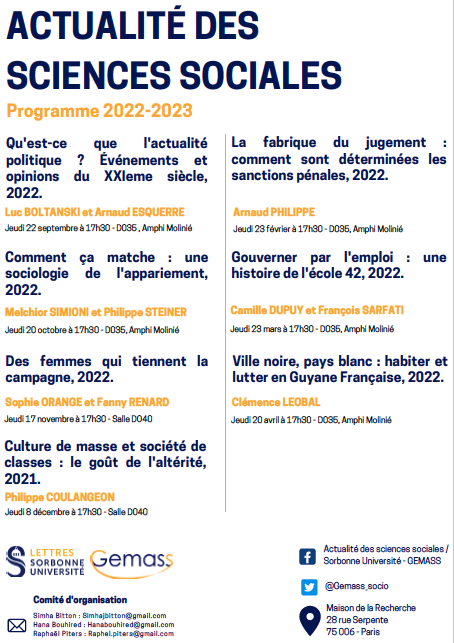 Actualité des Sciences sociales - Programme 2022-2023