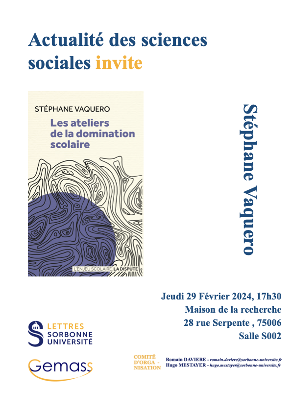 Cycle de conférences « Actualité des sciences sociales » 2023-2024, organisé par Romain DAVIERE et Hugo MESTAYER