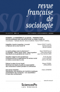 (avec Bajos N., Peretti-Watel P.), « Inégalités, travail et expertise : le social à l’épreuve de la crise Covid-19 »