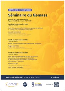 12 d&eacute;cembre 2025, s&eacute;ance de s&eacute;minaire du GEMASS : Thomas LOUAIL, Charg&eacute; de recherche CNRS, membre du LabCom MIXTAPES et Jean-Samuel BEUSCART, Professeur de sociologie &agrave; Sciences Po et chercheur au m&eacute;dialab : "Articuler des donn&eacute;es observationnelles de pratique, d&rsquo;enqu&ecirc;tes et d&rsquo;entretiens pour comprendre les pratiques contemporaines d'&eacute;coute de musique"